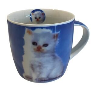 Mulberry Home Collection White Cat Ceramic Blue Coffee Mug Tea Cup